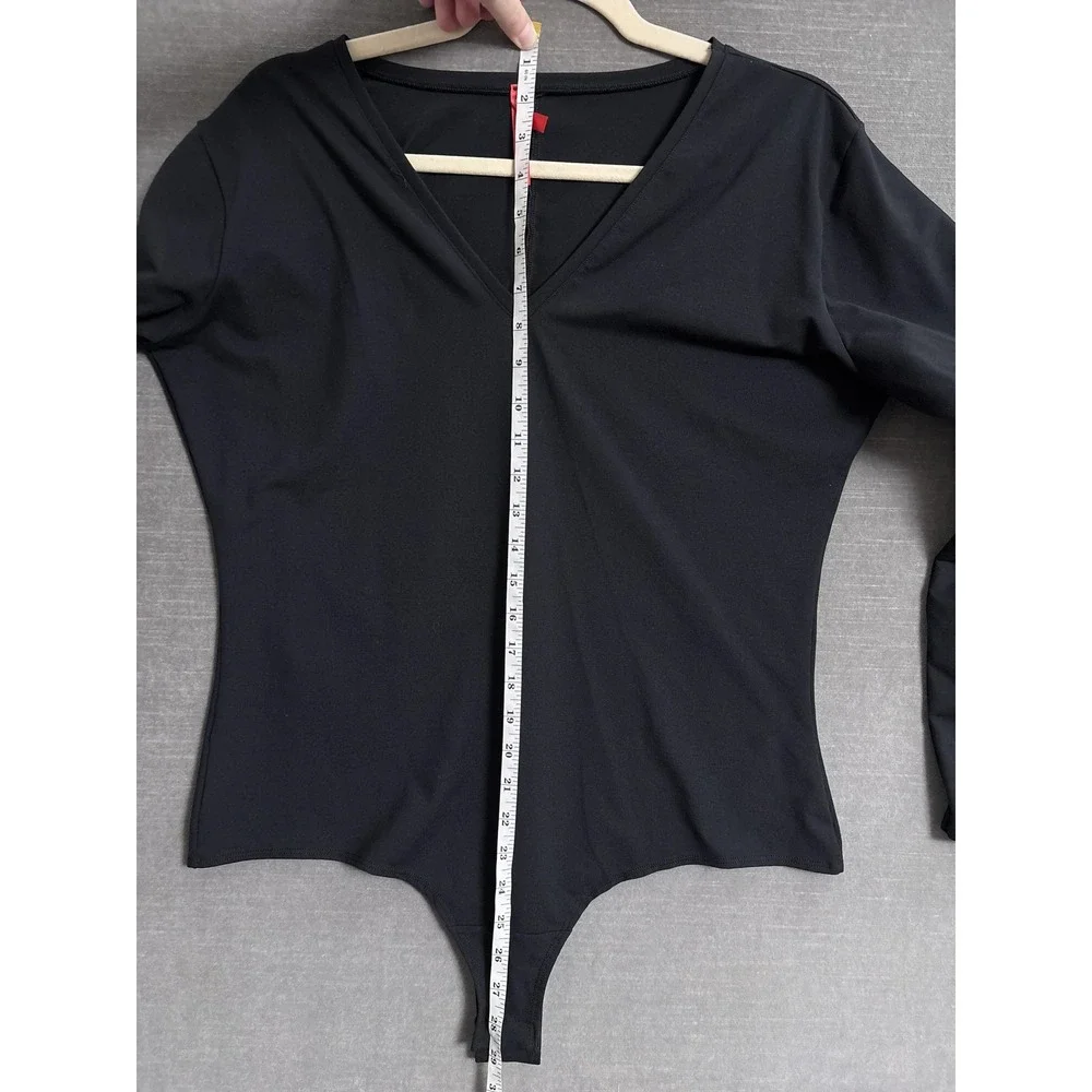 Spanx‎ Bodysuit 2X Black Long Sleeve V Neck Shapewear Thong V Neck Long Sleeve